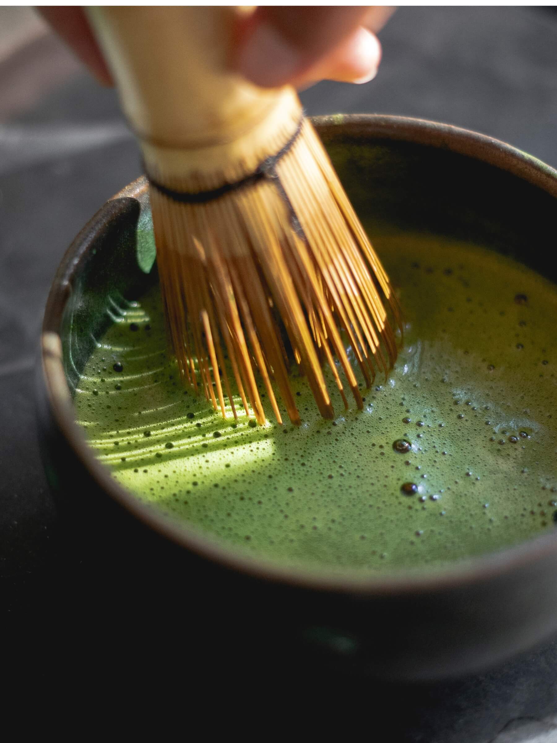 My Matcha Co. organic ceremonial warm matcha latte in a traditional matcha bowl chawan
