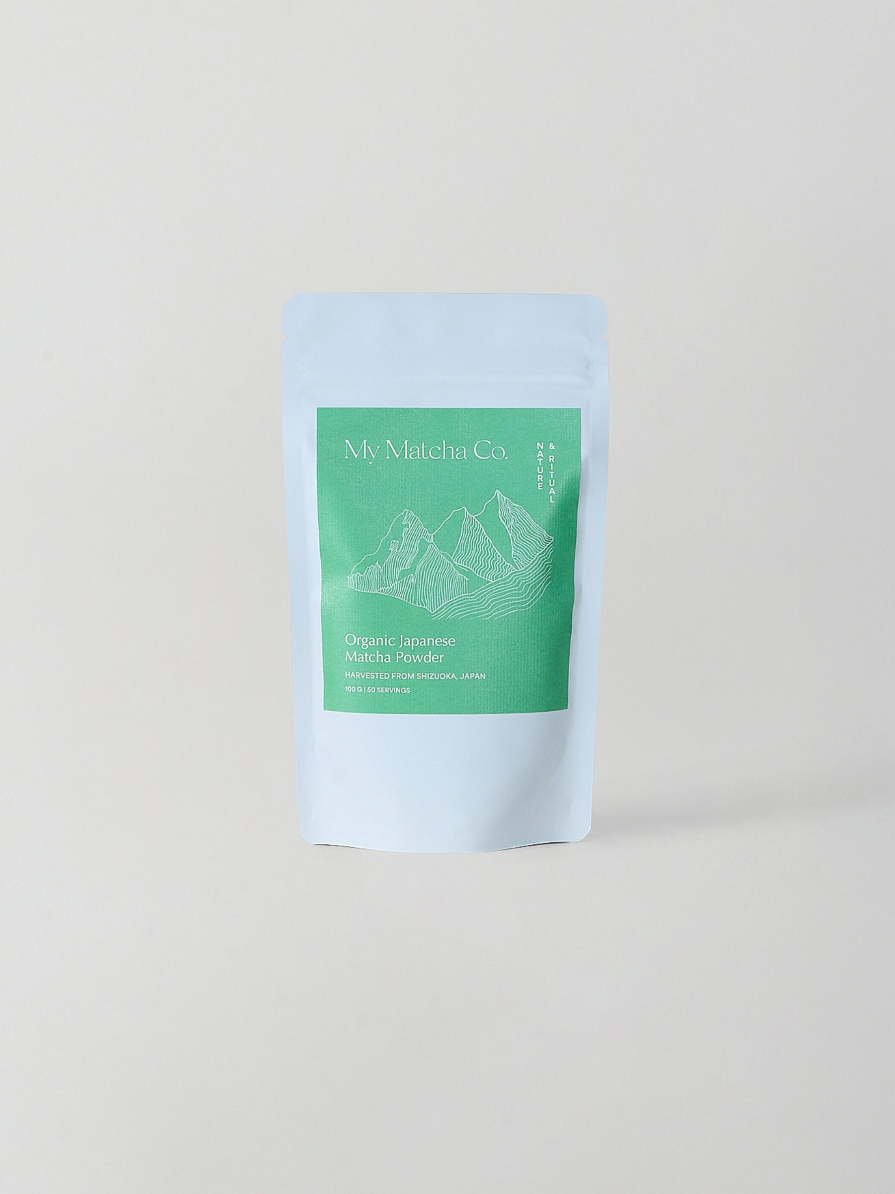 My Matcha Co. matcha powder package in a studio